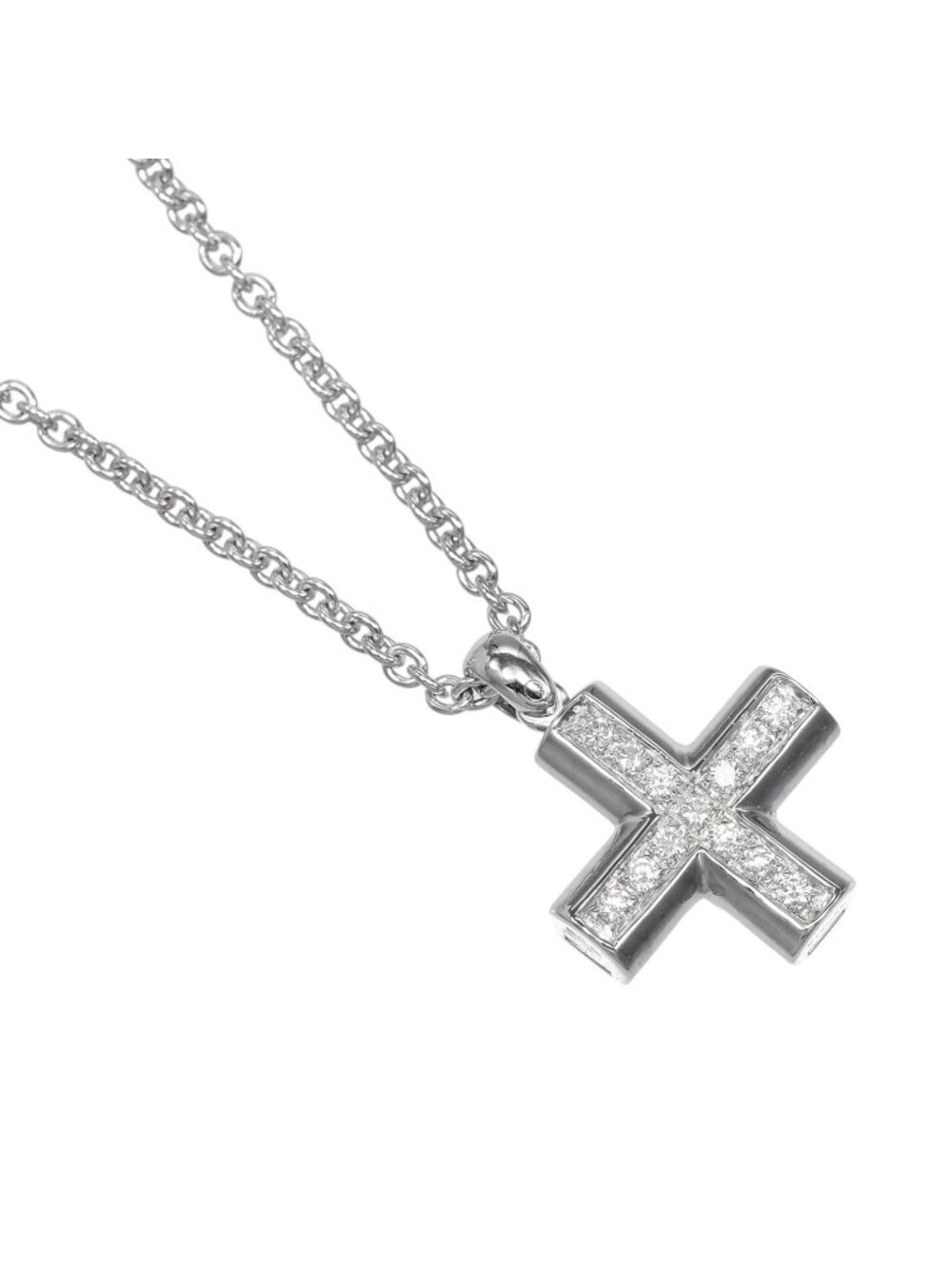 Bvlgari Greek Cross 18k White Gold Diamond Necklace